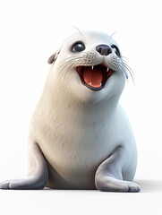 A 3D Cartoon Seal Laughing and Happy on a Solid Background
