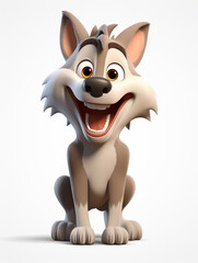 Naklejka premium A 3D Cartoon Wolf Laughing and Happy on a Solid Background