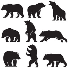 collection of bear silhouettes isolated on white background
