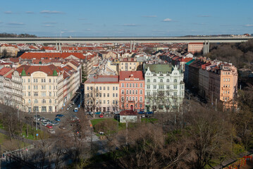 Fototapeta na wymiar The view of Nusle district and Nusle Bridge, Prague, the Czech Republic