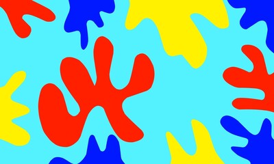 Splashes of red, yellow and blue on a light blue background