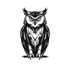 Fototapeta premium sketch of an owl on a branch isolated on white background