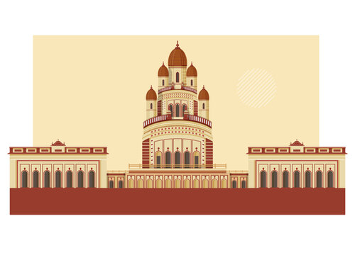 Kolkata City - Dakshineswar Kali Temple -  Icon Illustration