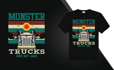 Monster trucks mountain adventures tshirt design Vector
