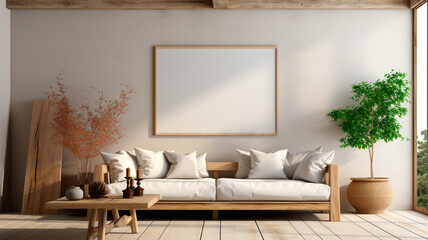 Fototapeta premium mock up frame in modern living room interior