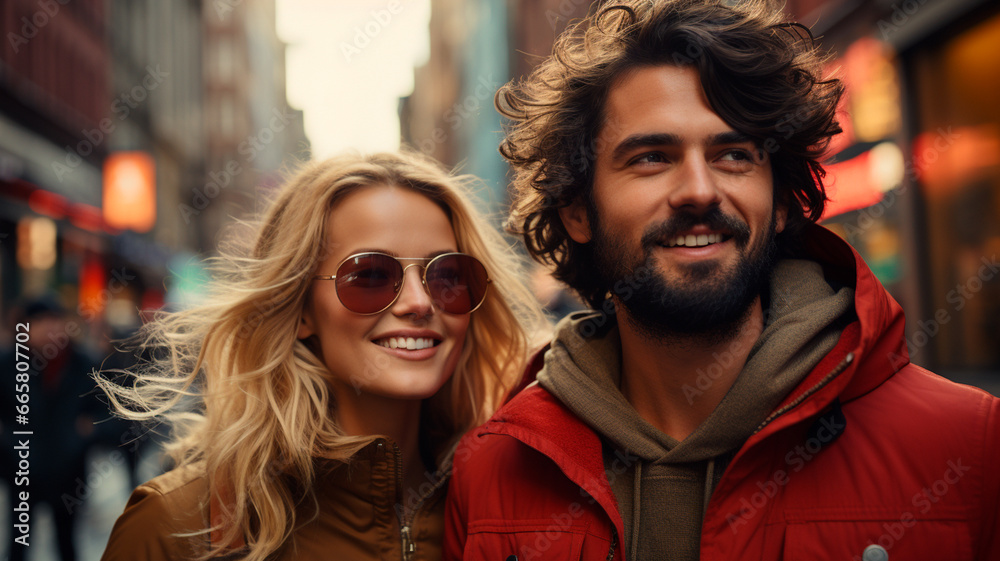 Canvas Prints beautiful woman in sunglasses with curly hair in summer street, smiling and laughing