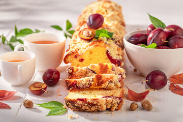 Tasty plum yeast cake made of autumn fruits.