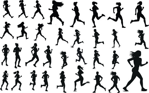 set of Runner silhouette person sport woman athlete marathon illustration vector Designer