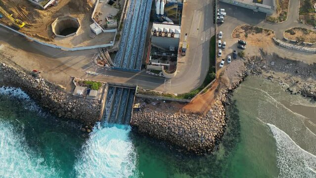 Top view footage  of the largest water desalination facility in the world, Hadera Israel