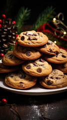 Fototapeta na wymiar Chocolate chip Christmas cookies on the table