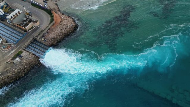 Top view footage  of the largest water desalination facility in the world, Hadera Israel