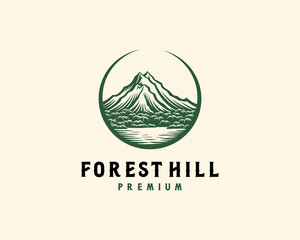 green forest hill landscape logo design - obrazy, fototapety, plakaty