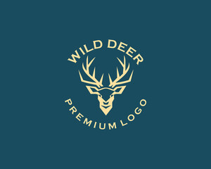 Deer head antler line icon. Elk buck symbol. Wild animal logo. Vector illustration.