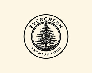 evergreen with pine tree vintage style logo design