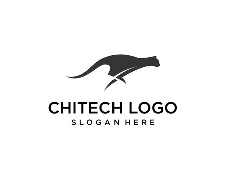 cheetah silhouette fast move logo design template