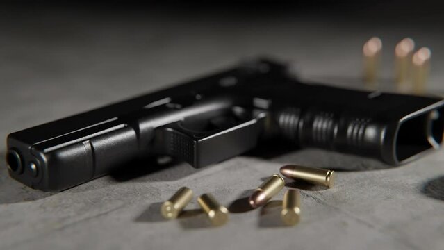 Close up shot of a CGI Handgun on the floor