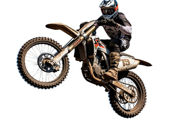 Adrenaline of a Motocross Rider in Flight on transparent background.