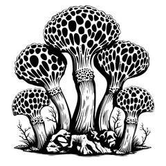 Mushroom forest morel truffle chanterelle toadstool Fly agaric White Mushroom Aspen  - obrazy, fototapety, plakaty