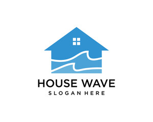 blue house wave logo design template