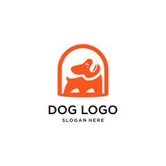 red dog with door logo design template