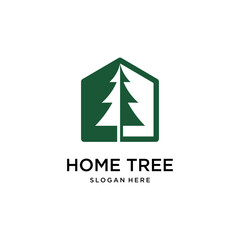 home tree negative space logo design template