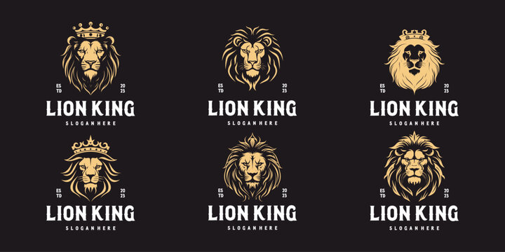 set of lion king head logo design collection
