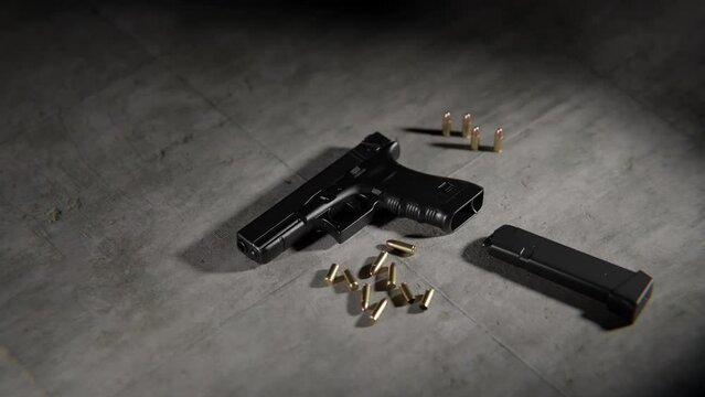 Handgun on the floor in a 3D animation