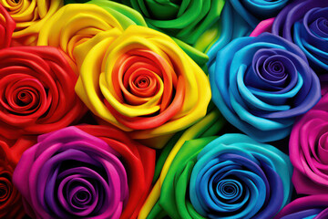 A close-up of a rainbow-colored blossom with vibrant shades of red, orange, yellow, green, blue, and purple, set against a black background, creating a mesmerizing and colorful compositio