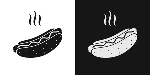 Grilled hot dog vector icon. Hot dog bun, sausage sign