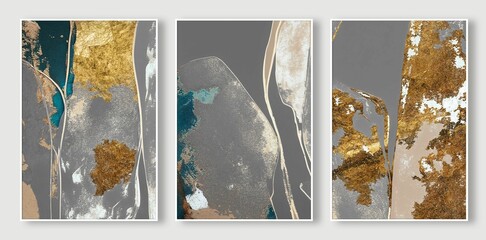 Abstract art print with gold texture and modern art brushes, AI-generated.