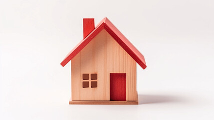 Wooden house model on white background. Real estate business concept.