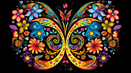Beautiful abstract butterfly with floral elements, generated with ai