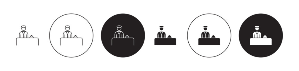 Concierge thin line icon set. guest hospitality desk vector symbol. hotel reception counter sign in black and white color