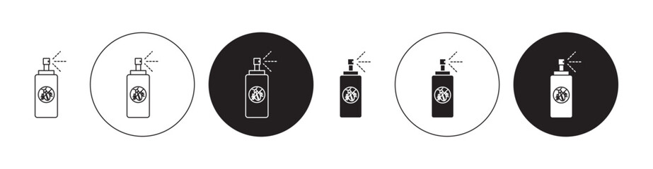 Insecticide thin line icon set. disinfection spray vector symbol. pesticide control aerosol sign. bug pest spray thin line icon in black and white color