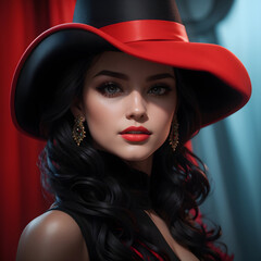 Beautiful lady in Red hat, Generative AI illustrations