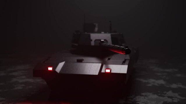 An army tank with red lights