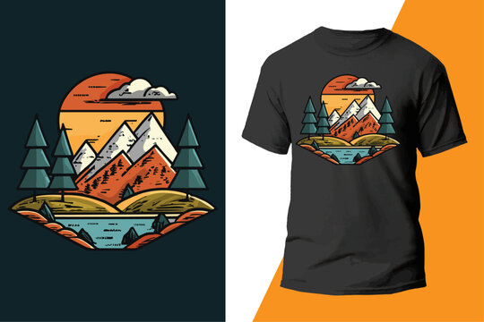 Adventure hiking mountain lover minimalist t-shirt design, Wilderness Explorer, Summit Enthusiast Stylish Tee, Nature Trail Seeker Peak, Outdoor Adventure Summit vector