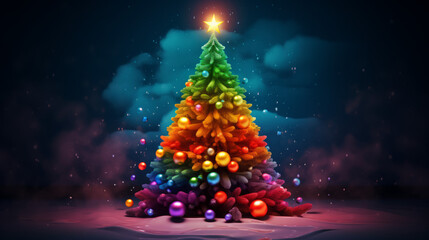 Christmas tree in rainbow colors, generated with ai.