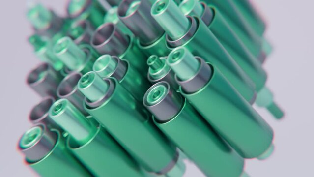 Close up of green and grey Pipes Cylinders on a white background