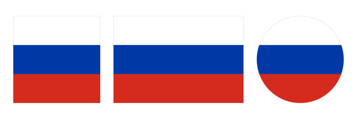 Russia flag vector icon. Russian flag in square and round in vector. Flag or symbol of Russian Federation