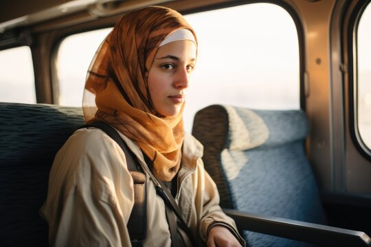 woman traveling in the Middle East on a bus