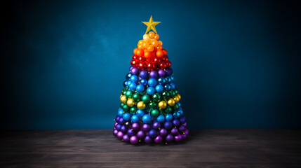 Christmas tree in rainbow colors with neutral background, generated with ai.