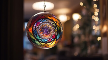 Colorful hanging Christmas ornament created with Generative AI Technology.
