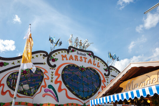 Famous Marstall beer tent at the Oktoberfest in Munich 2023