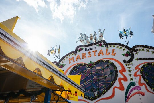 Famous Marstall beer tent at the Oktoberfest in Munich 2023