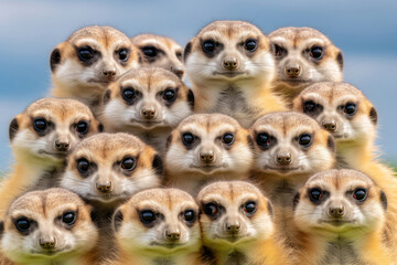 A group of meerkats basking in the warm sunlight of the savannah, their playful interactions and communal behavior symbolizing the vibrant and interconnected life in the African wildernes