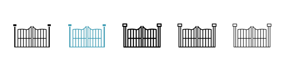Gate vector thin line icon set. closed garden steel gate vector symbol. farm house iron gate sign for web ui designs