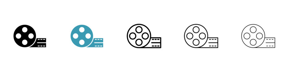 Film roll vector thin line icon set. cinema movie reel vector symbol for web ui designs - obrazy, fototapety, plakaty
