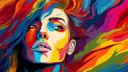 Fototapeta na wymiar Colorful portrait art in rainbow world, generated with ai
