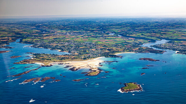 Morbihan from sky in french britanny,morbihan gulf, lorient, vannes quiberon and Groix island